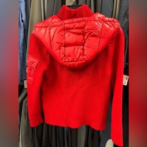 MONCLER Women's Red Mixed Media Wool Puffer Cardigan